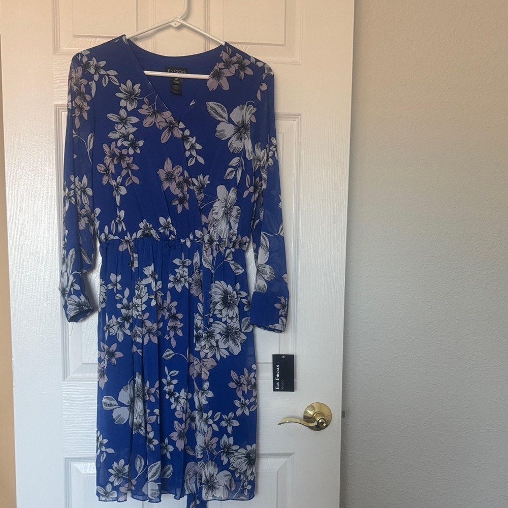 Enfocus Studio Blue Floral Long Sleeve Dress
